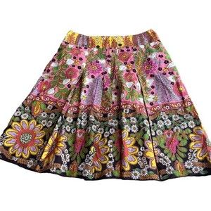 Cabi Size 2 Ashbury Floral Patchwork Pleated Skirt Knee Length Multicolor
